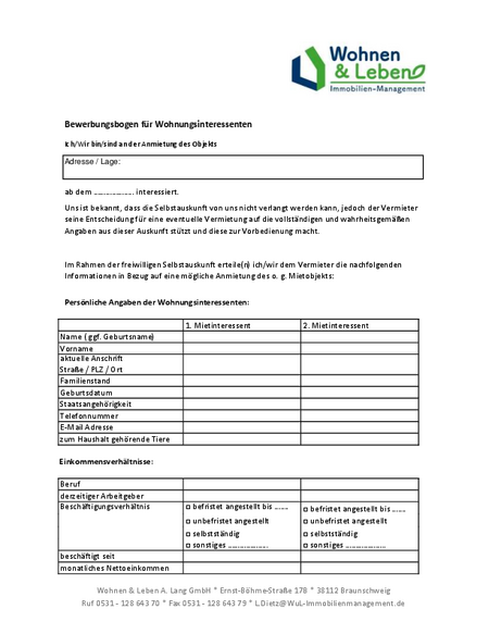 Anmietung eines Objekts
